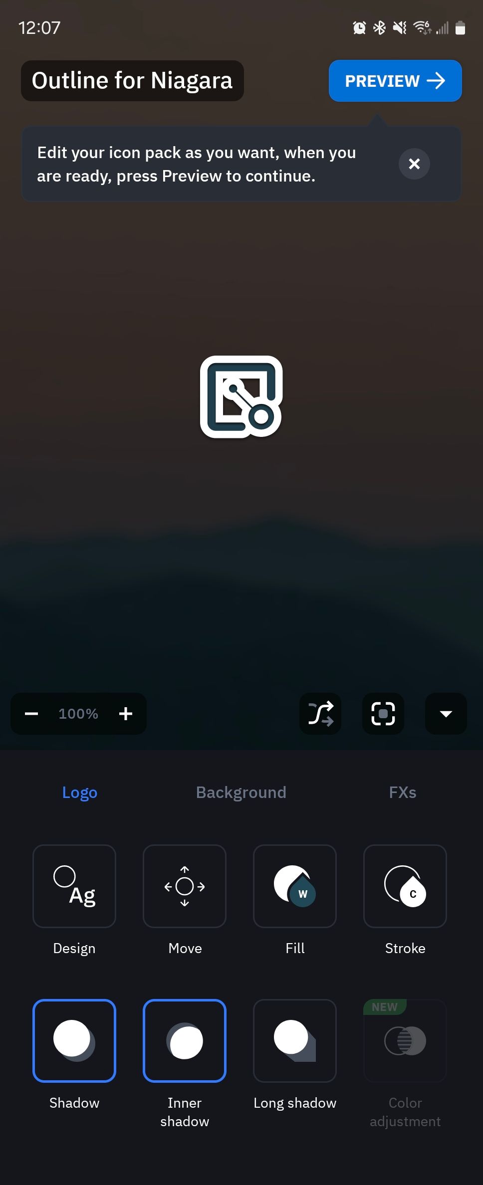 Editing options for a theme in Icon Pack Studio.