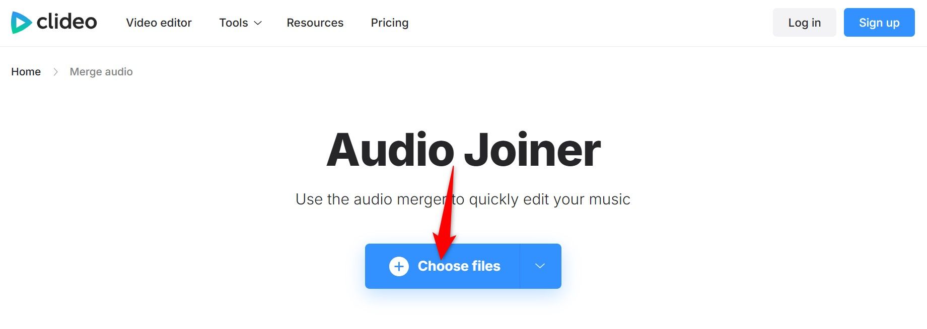 "Choose Files" highlighted on Clideo.
