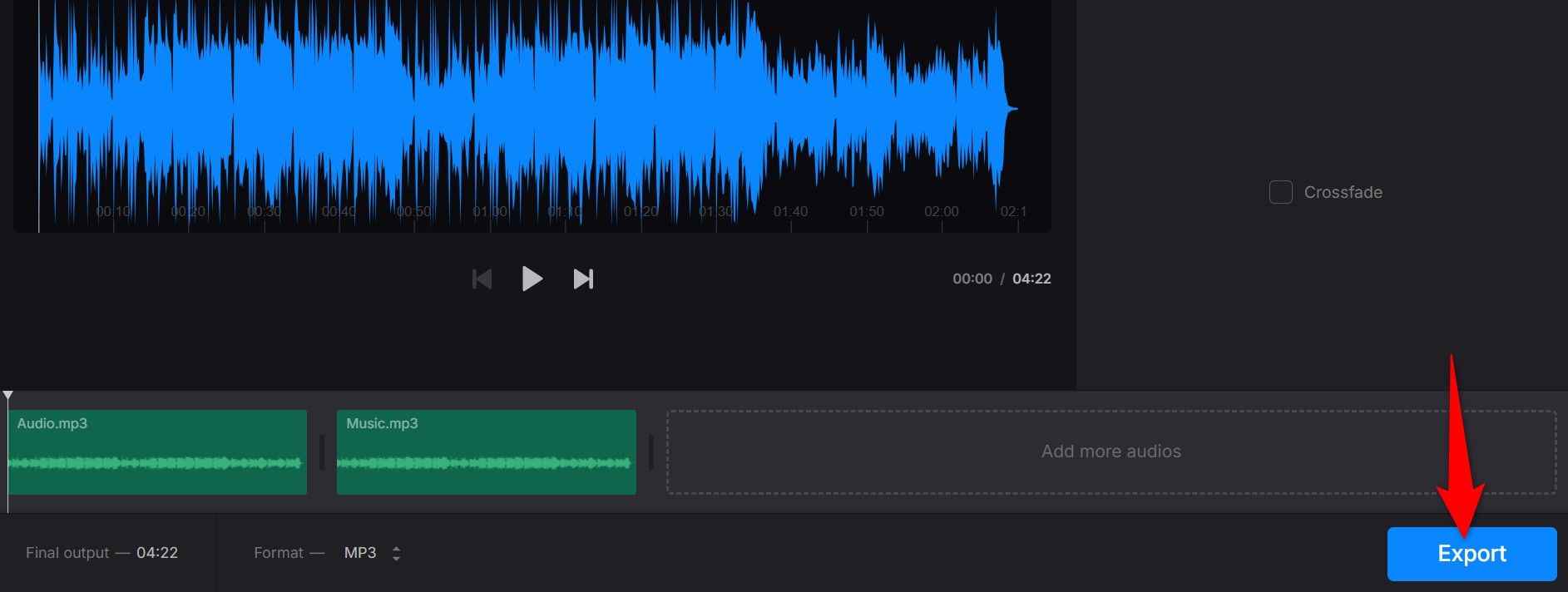 "Export" highlighted on Clideo.