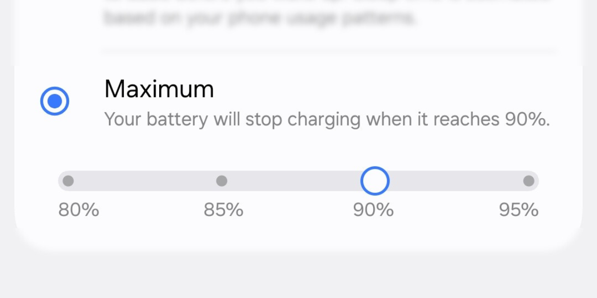 Screenshot of the Maximum Battery Protection mode on the Galaxy S25.