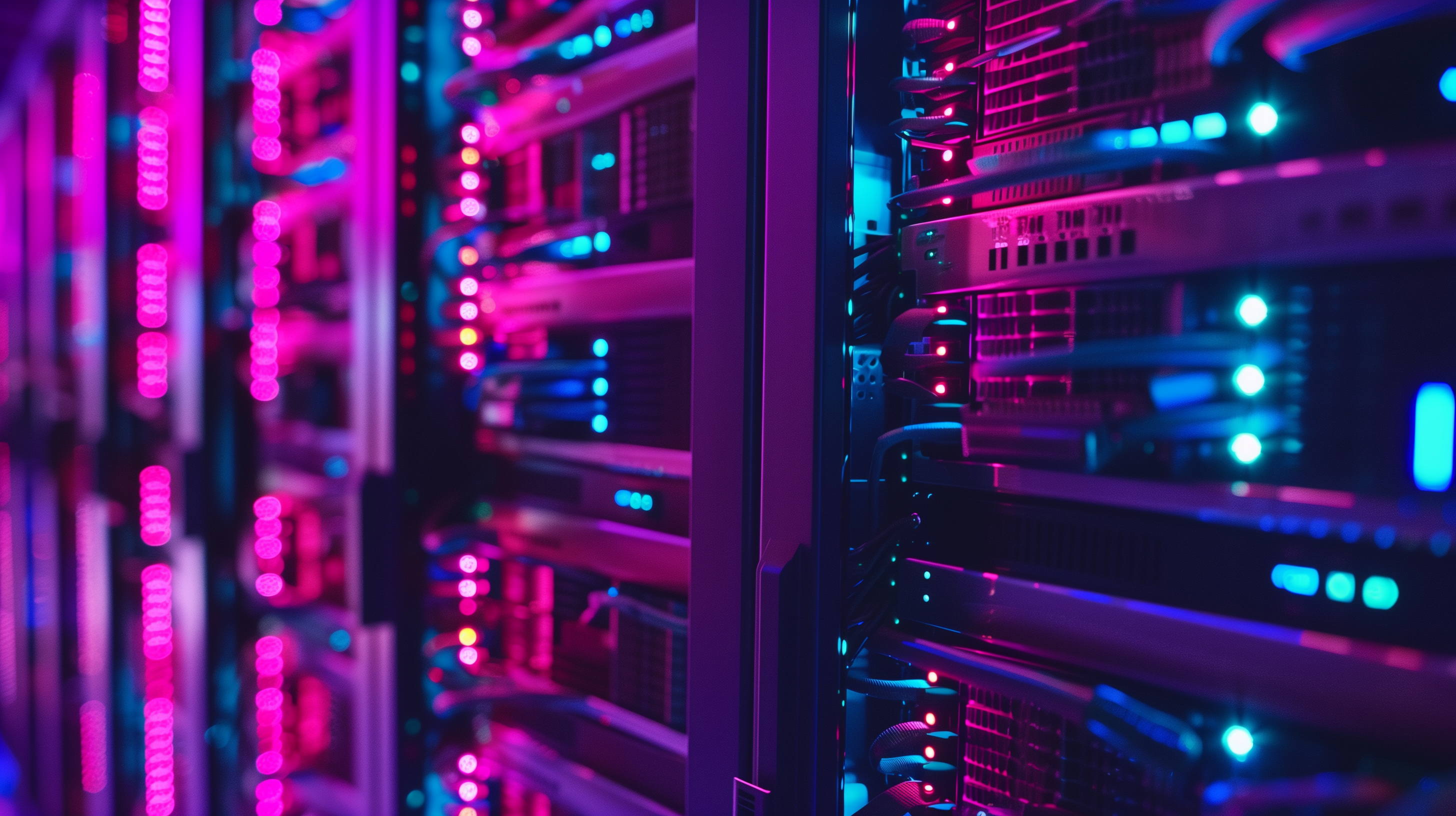 A server room in neon lights