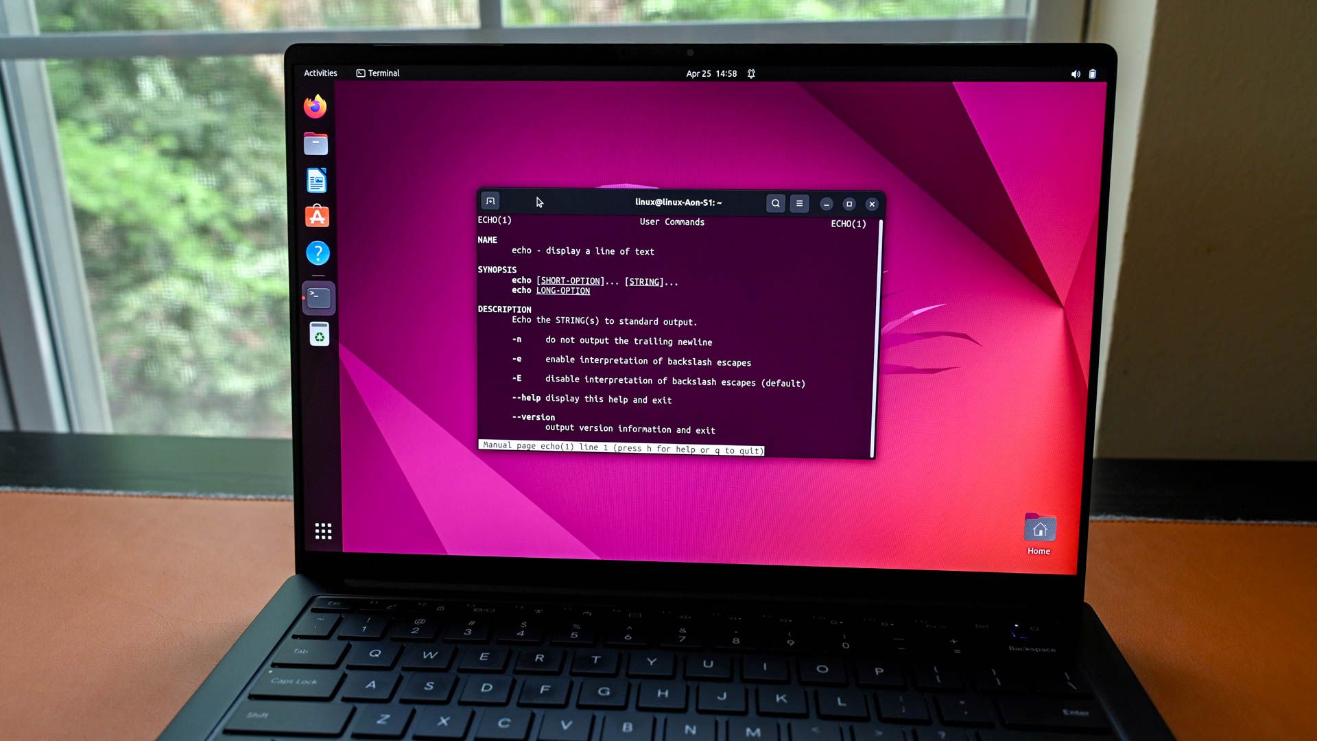 A Linux Terminal with the manual for
