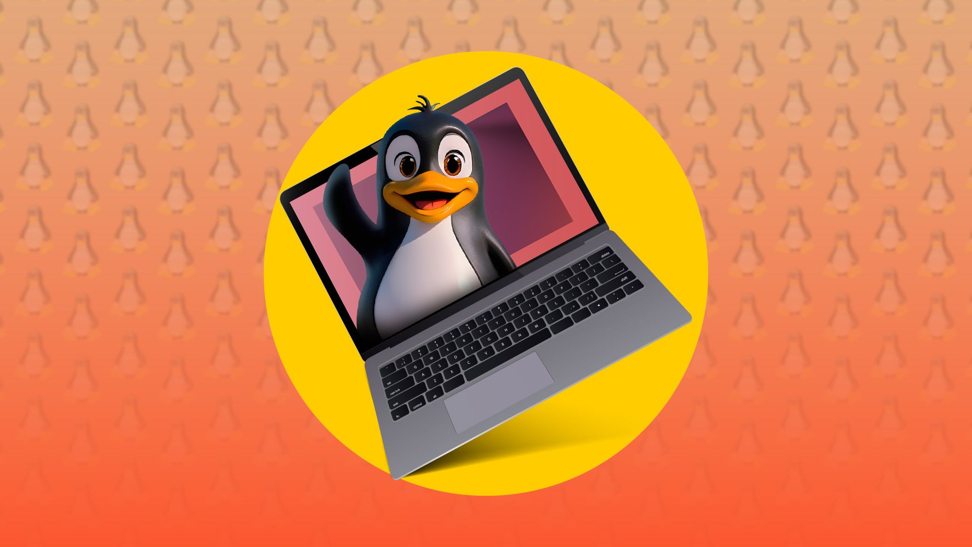 A laptop with the Linux mascot on the screen.