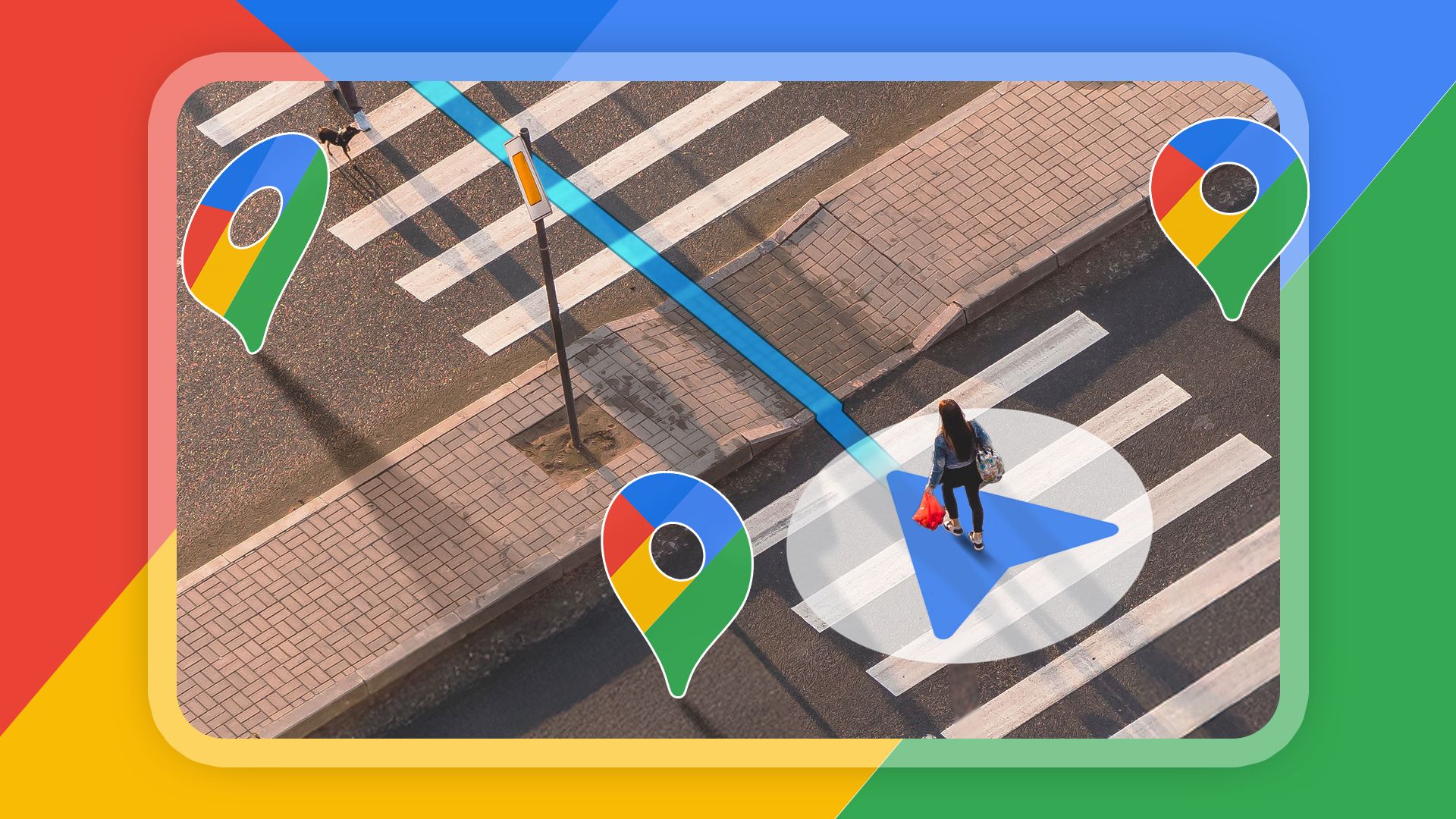 A pedestrian crossing the crosswalk following the Google Maps guide.