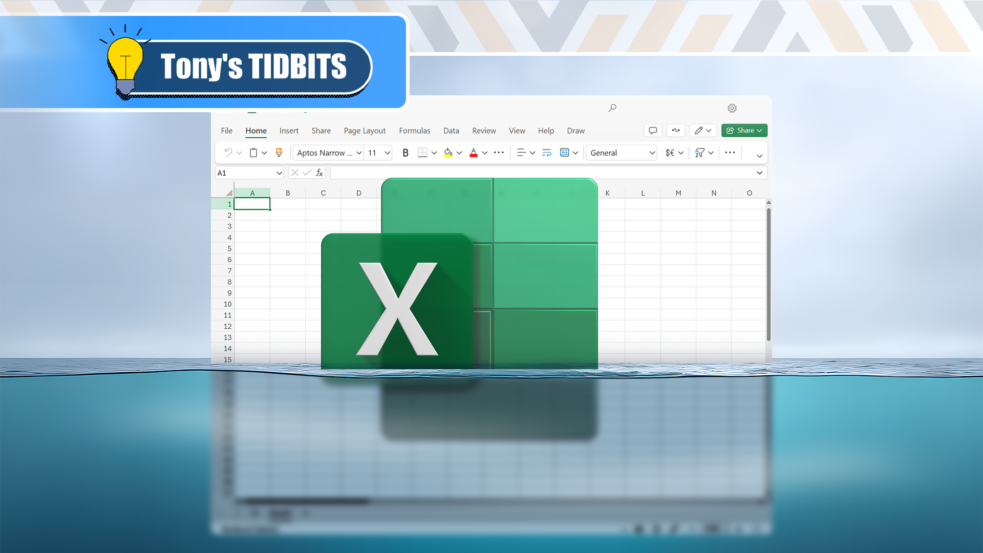 A spreadsheet and the Excel logo in the water, both partially hidden underwater.