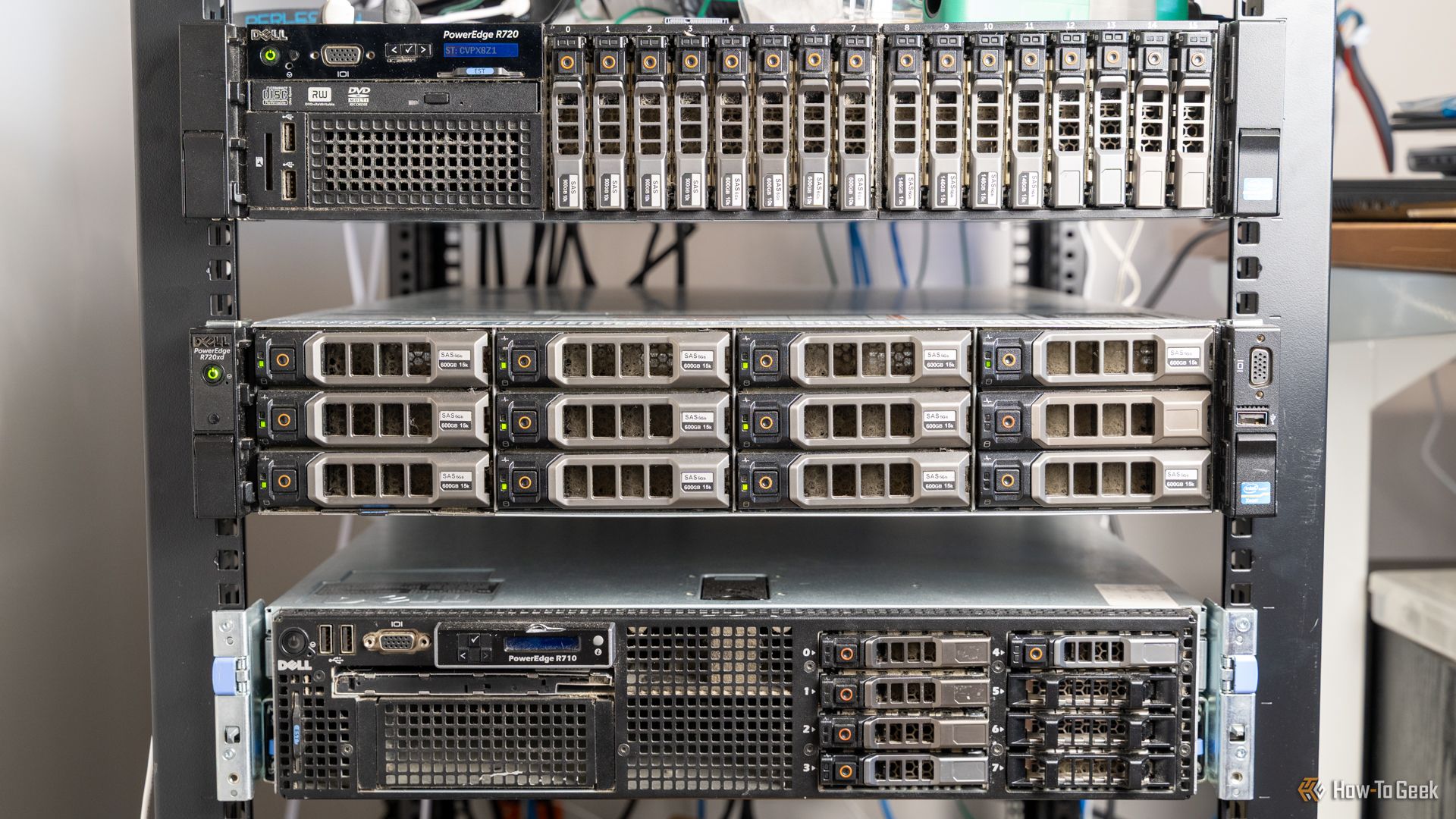 A cluster of rack-mounted enterprise-grade storage servers.