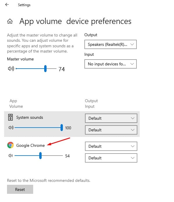 adjust the volume level for each app