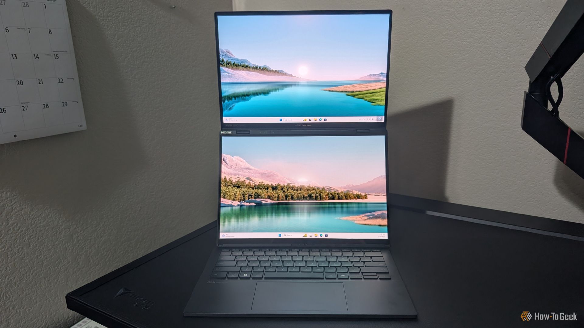 ASUS Zenbook Duo in dual-screen mode with Bluetooth keyboard