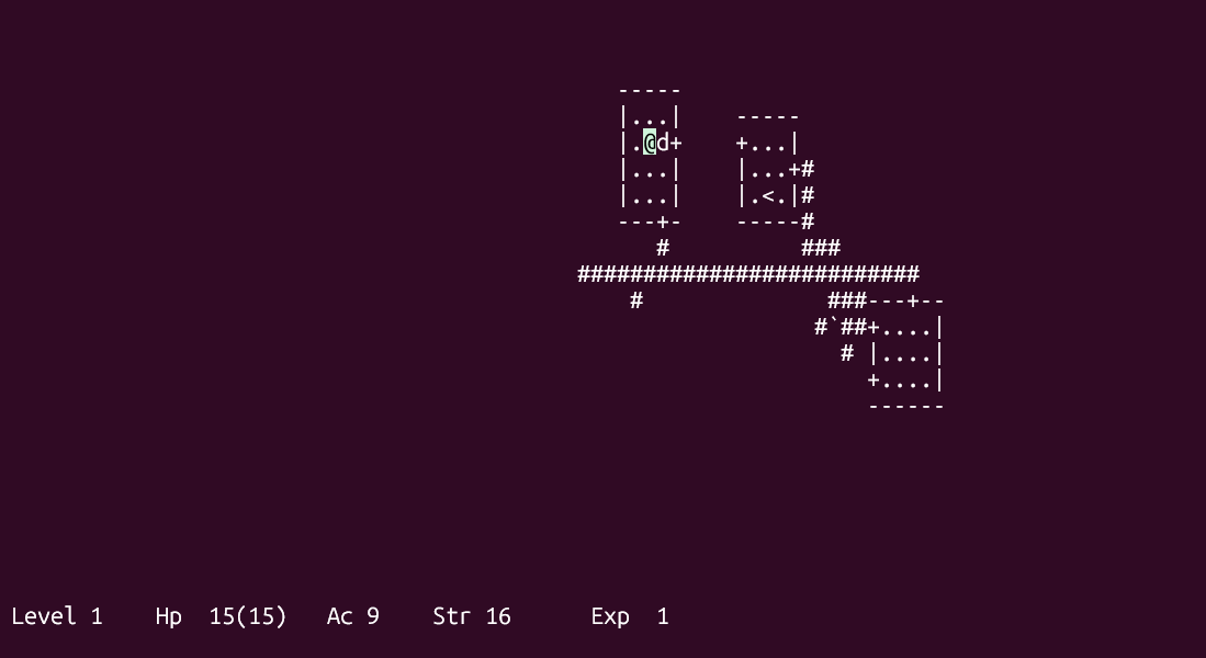 BSD game of Hack in progress.
