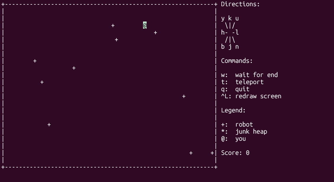 BSD games Robots game in progress.
