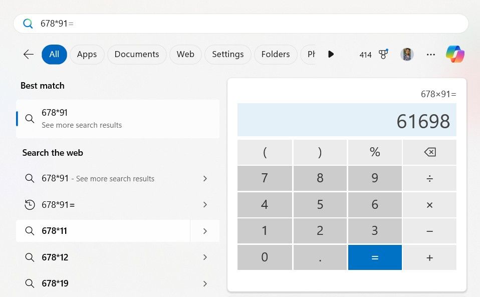 Calculator in the Windows Start menu.