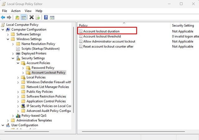 Account lockout duration