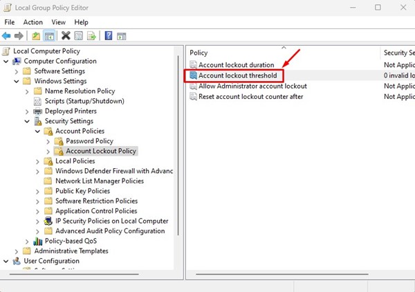 Account Lockout threshold
