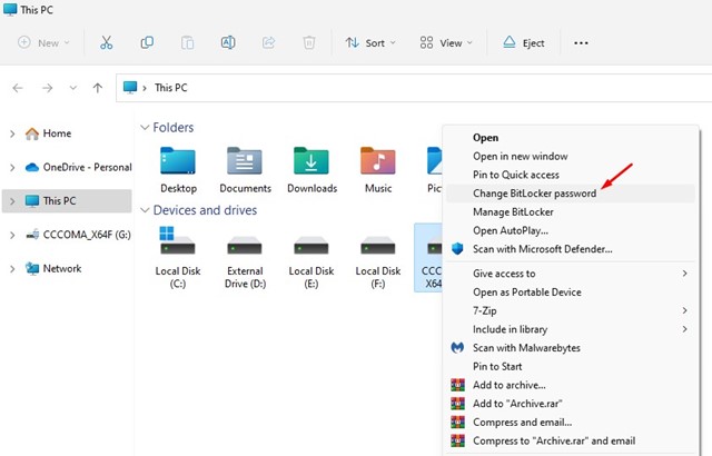 Change BitLocker password