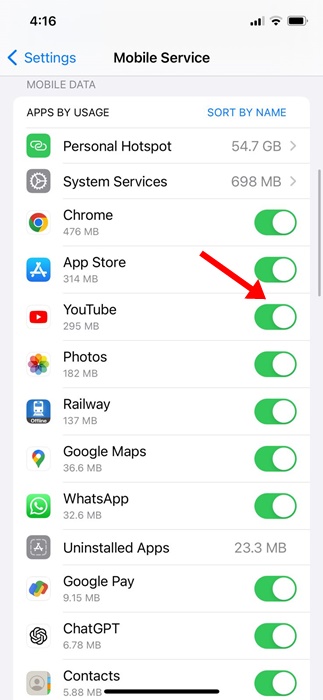 ensure it can use the mobile data