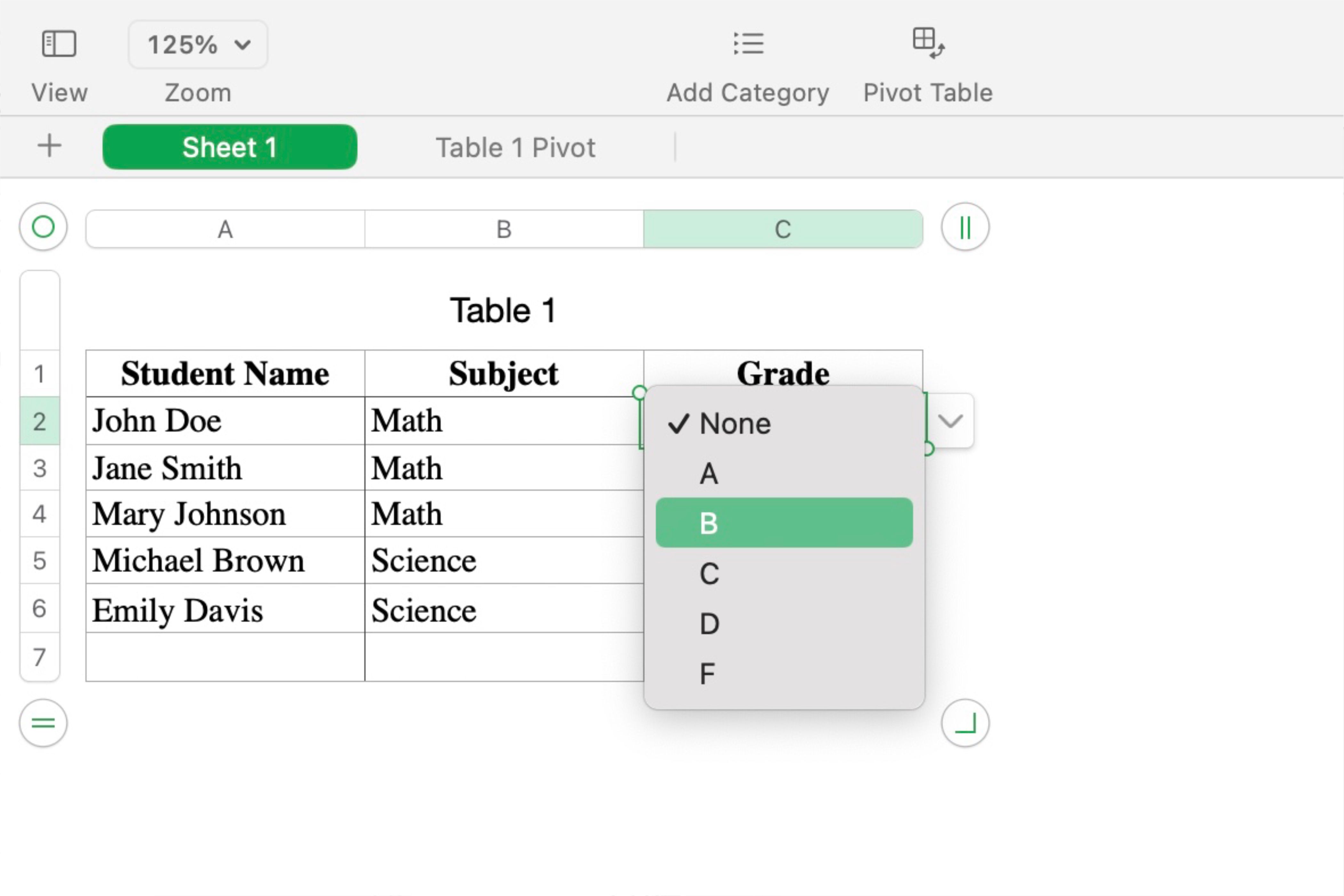 Data validation in Apple's Numbers app on Mac.