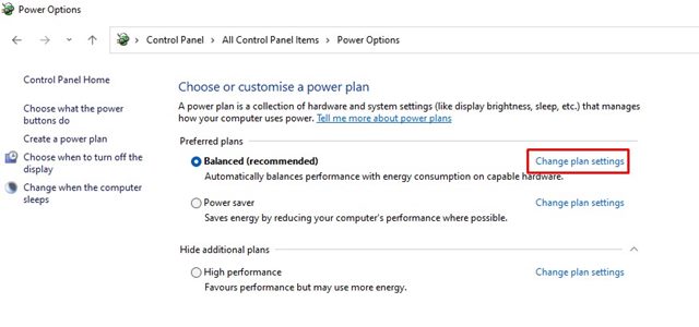 Change plan settings
