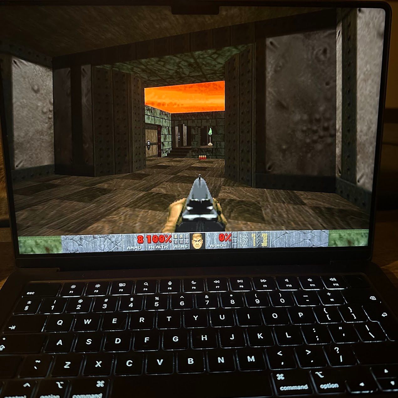 DOOM running on a MacBook Pro.