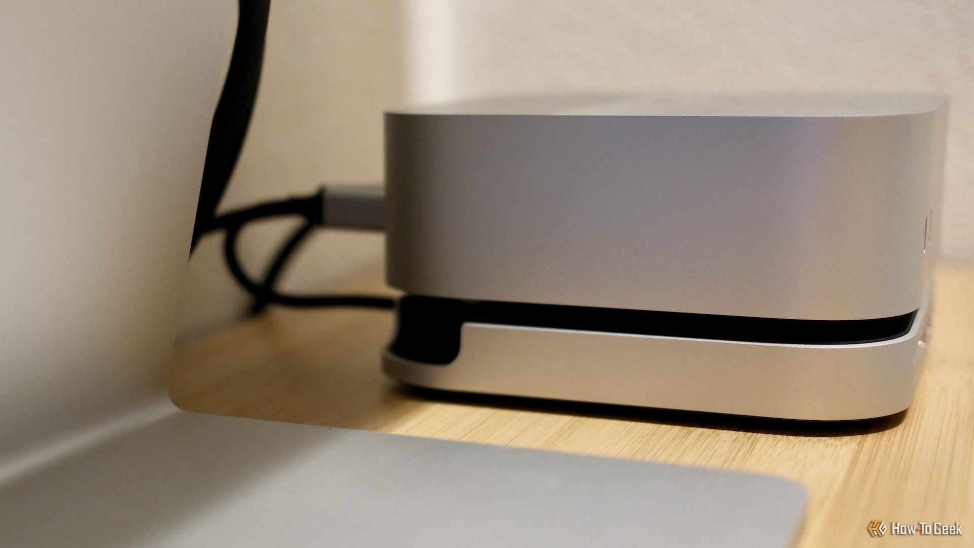 Side view of the cut-out for the power button.