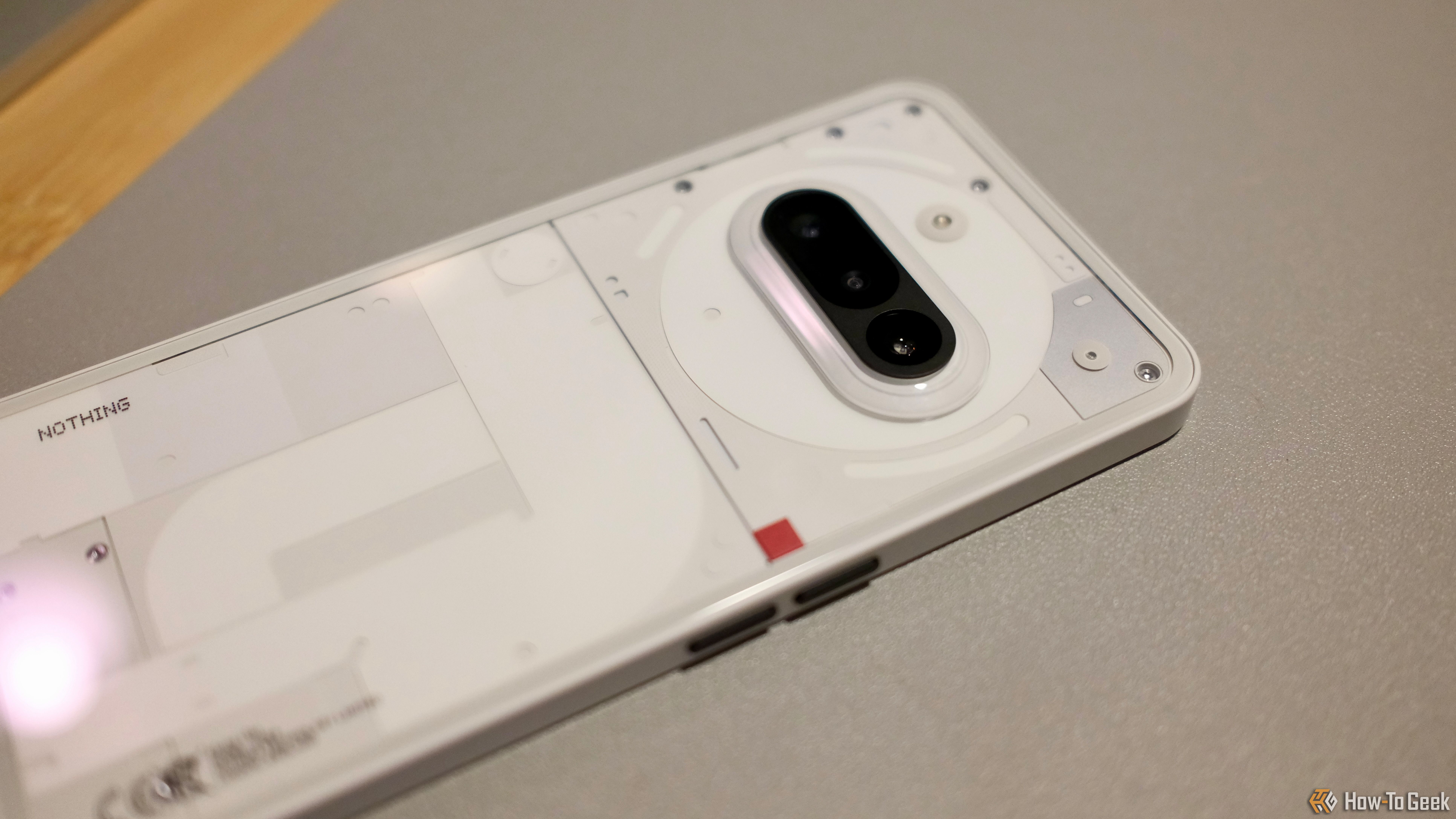 close up of the back of the Nothing Phone (3a).