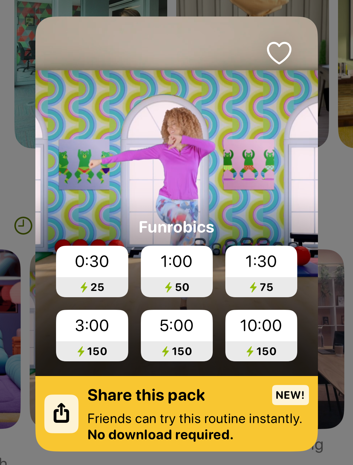 Duration options for a workout in the Wakeout app.