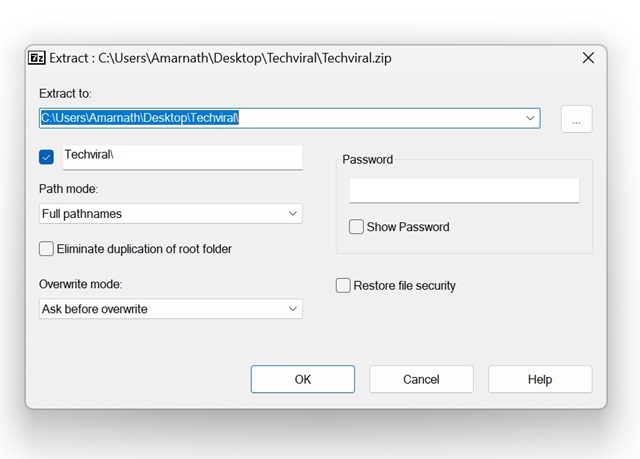 select where you want to extract the files