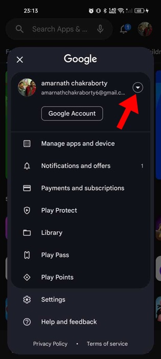 drop-down arrow