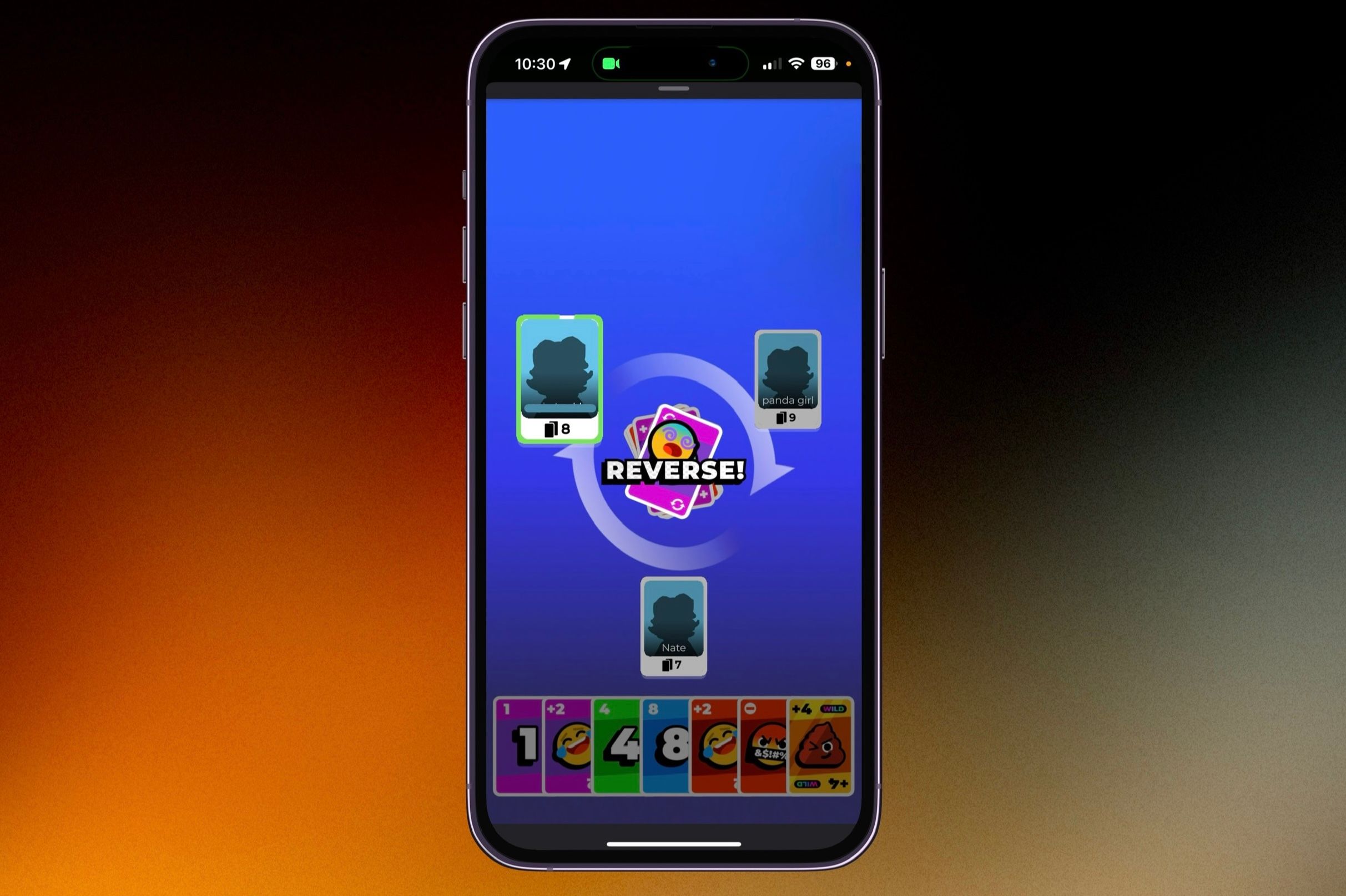 Playing Crazy Cards game in the Bunch Games iMessage app on an iPhone.