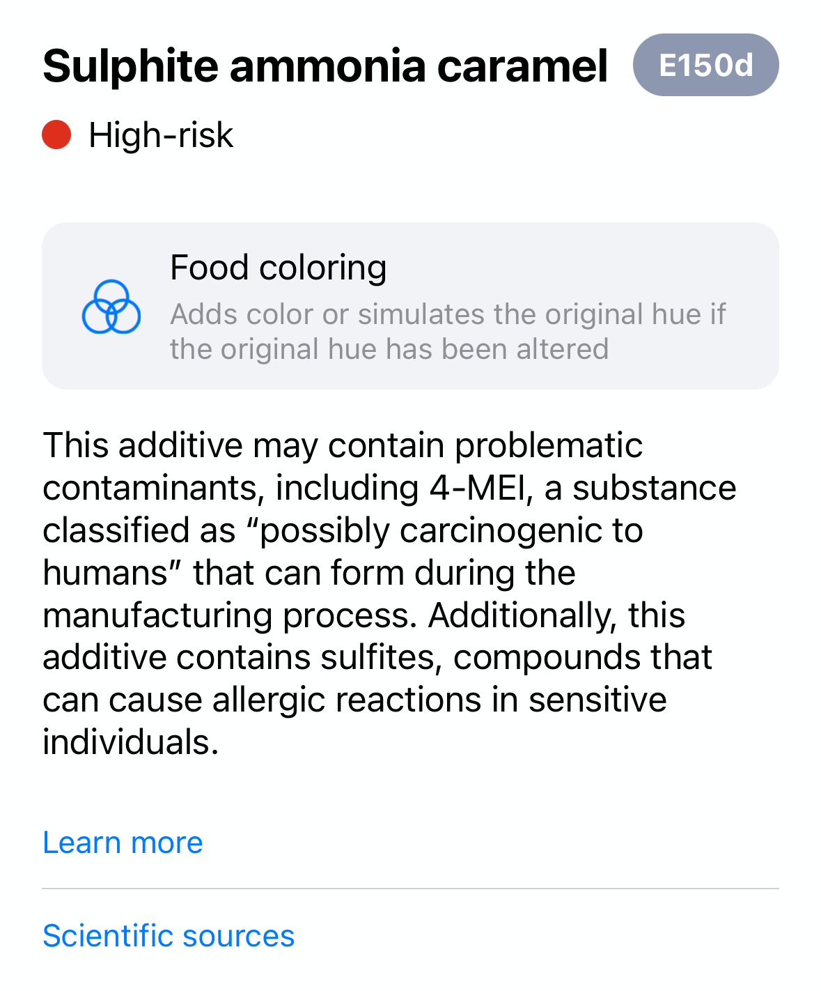 Information about a potentially harmful additive in the Yuka app.