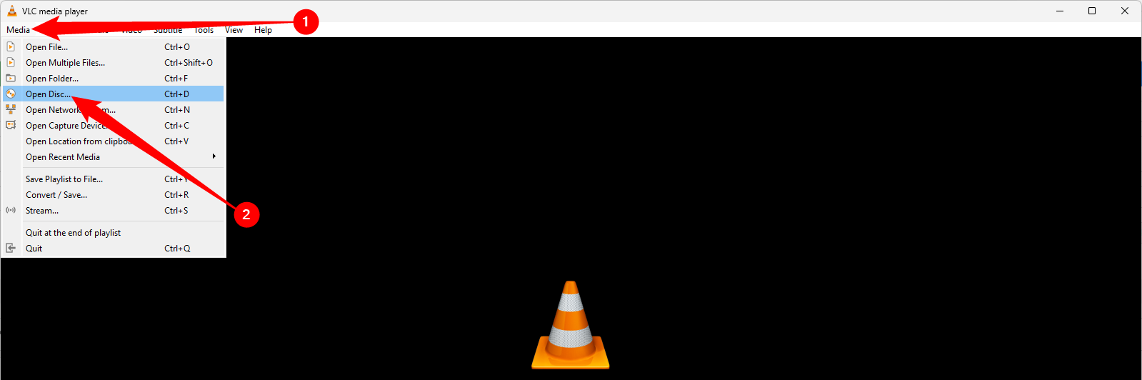 Click "Media," then select "Open Disk."