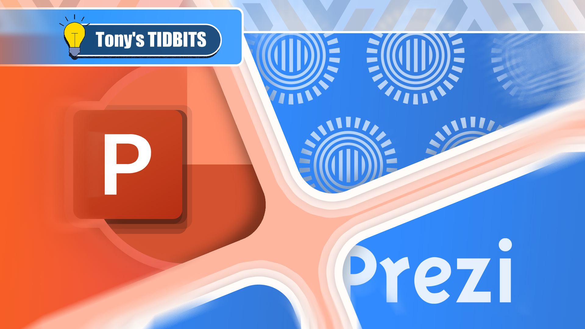 PowerPoint logo on the left and Prezi logo on the right.