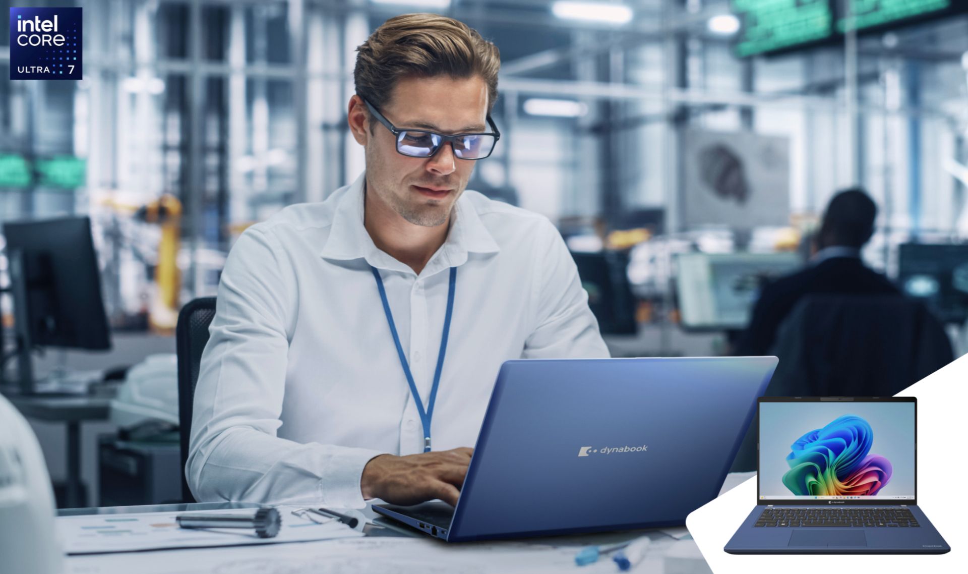 Man in an office using a Dynabook laptop