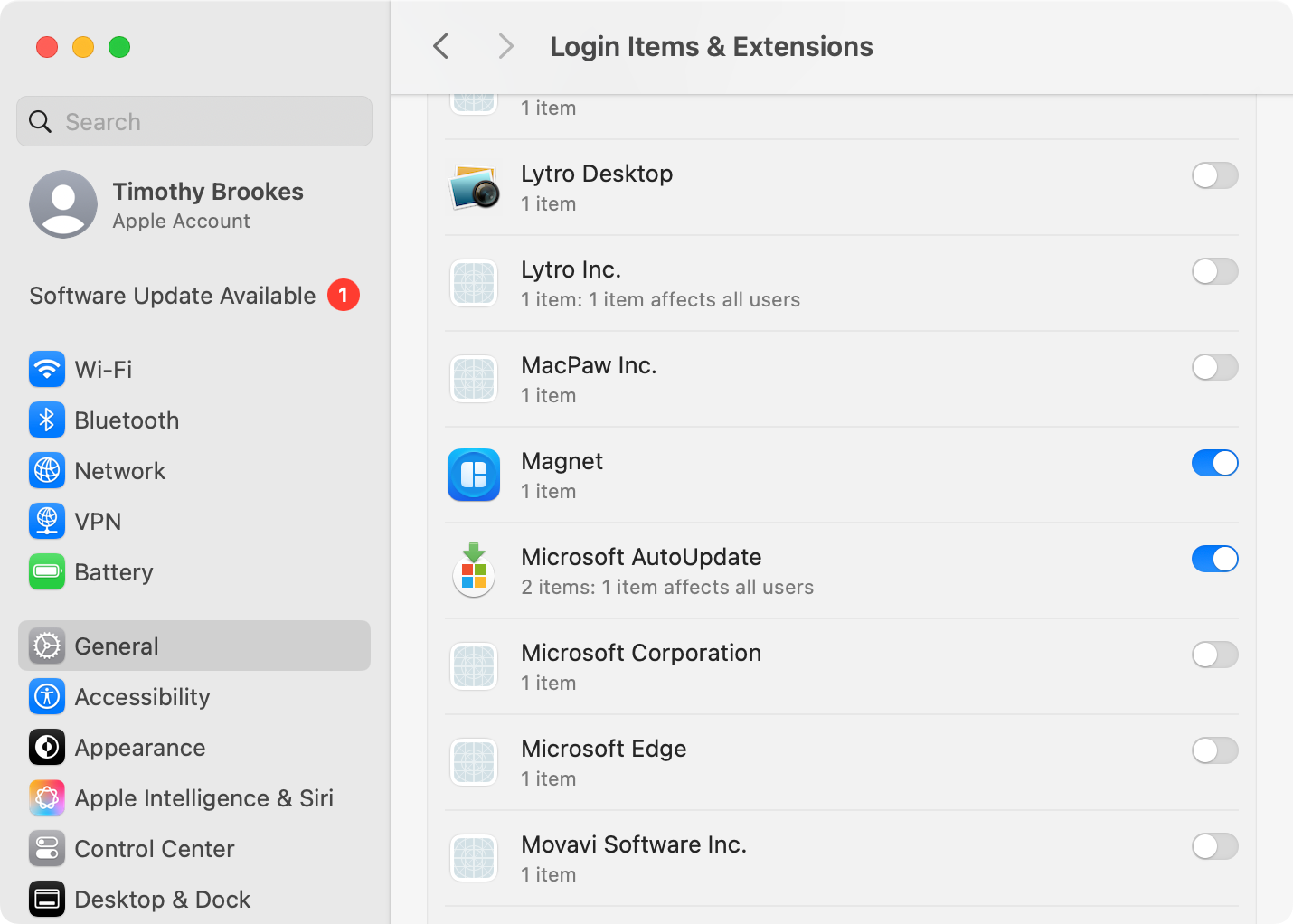 Launch agents in macOS Login Items settings.
