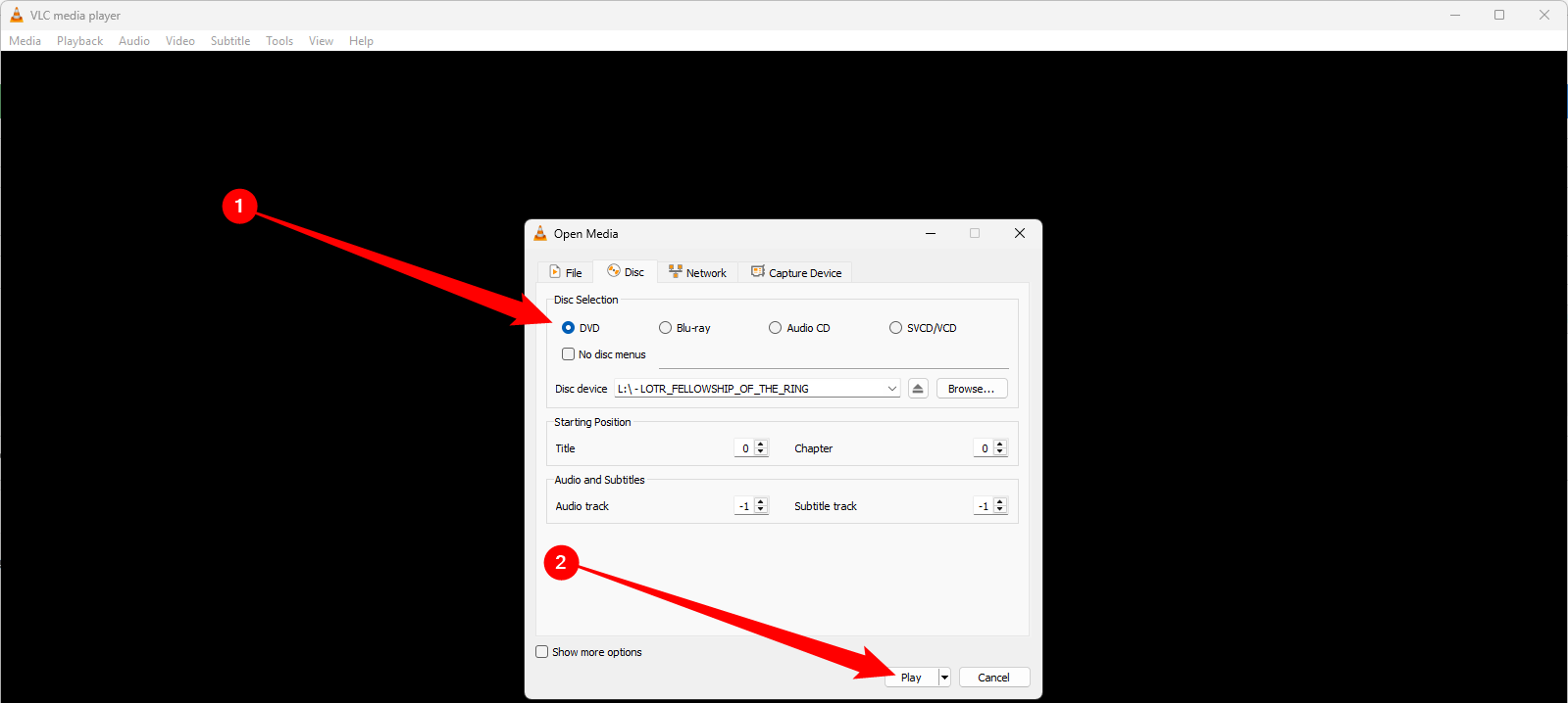 Select "DVD" at the top, then click "Play."