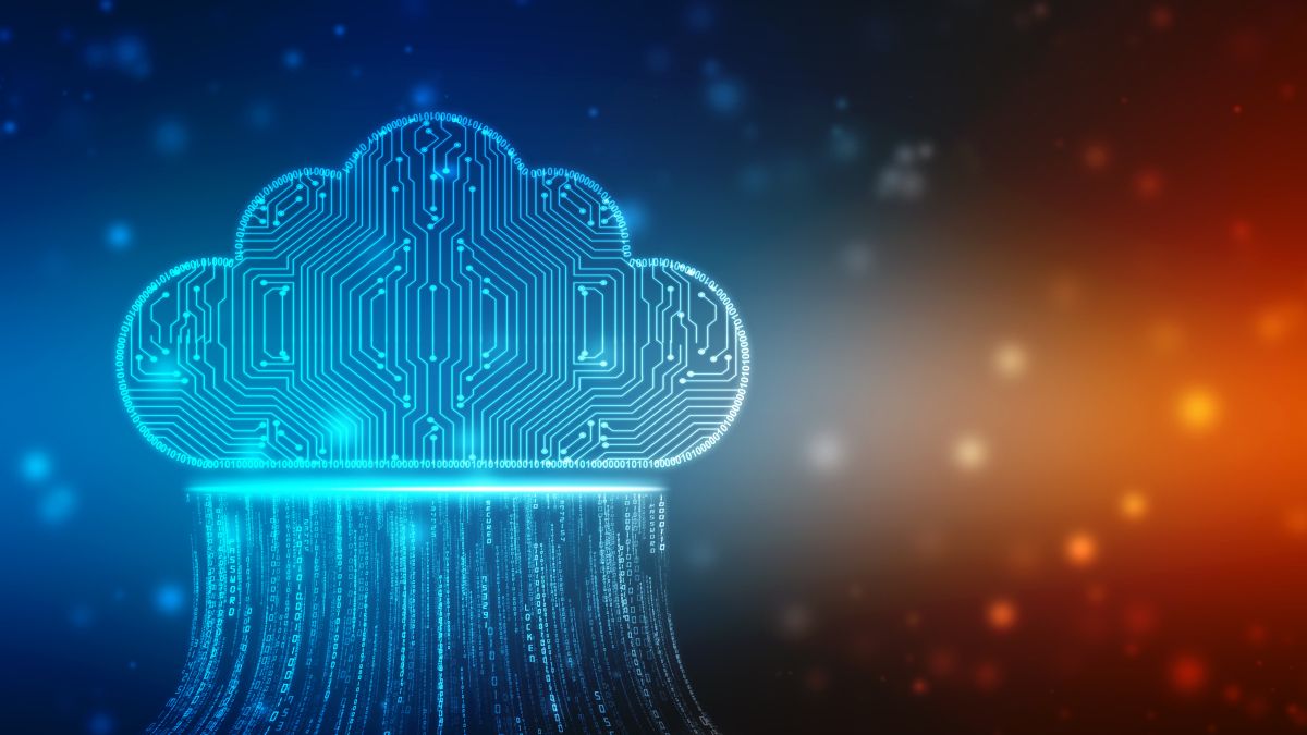 Graphic illustration showing data stream flowing out of a cloud symbol