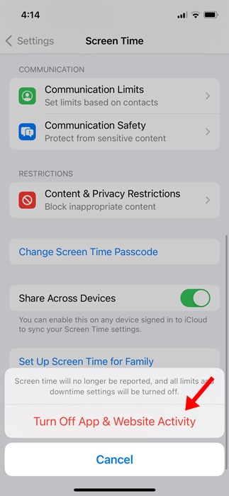 Turn Off App & Website Activity
