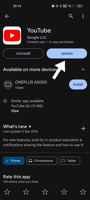 Update the YouTube App