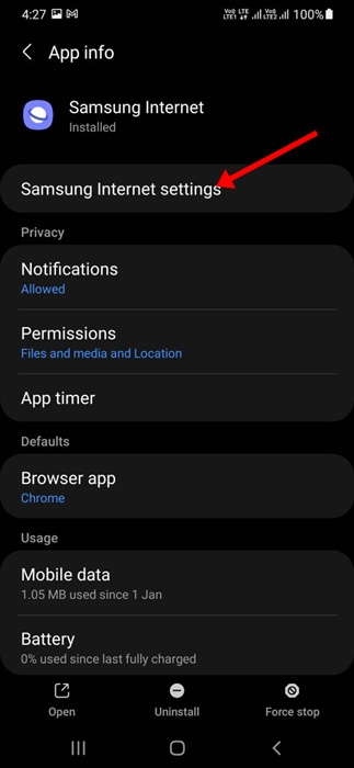 Samsung Internet Settings