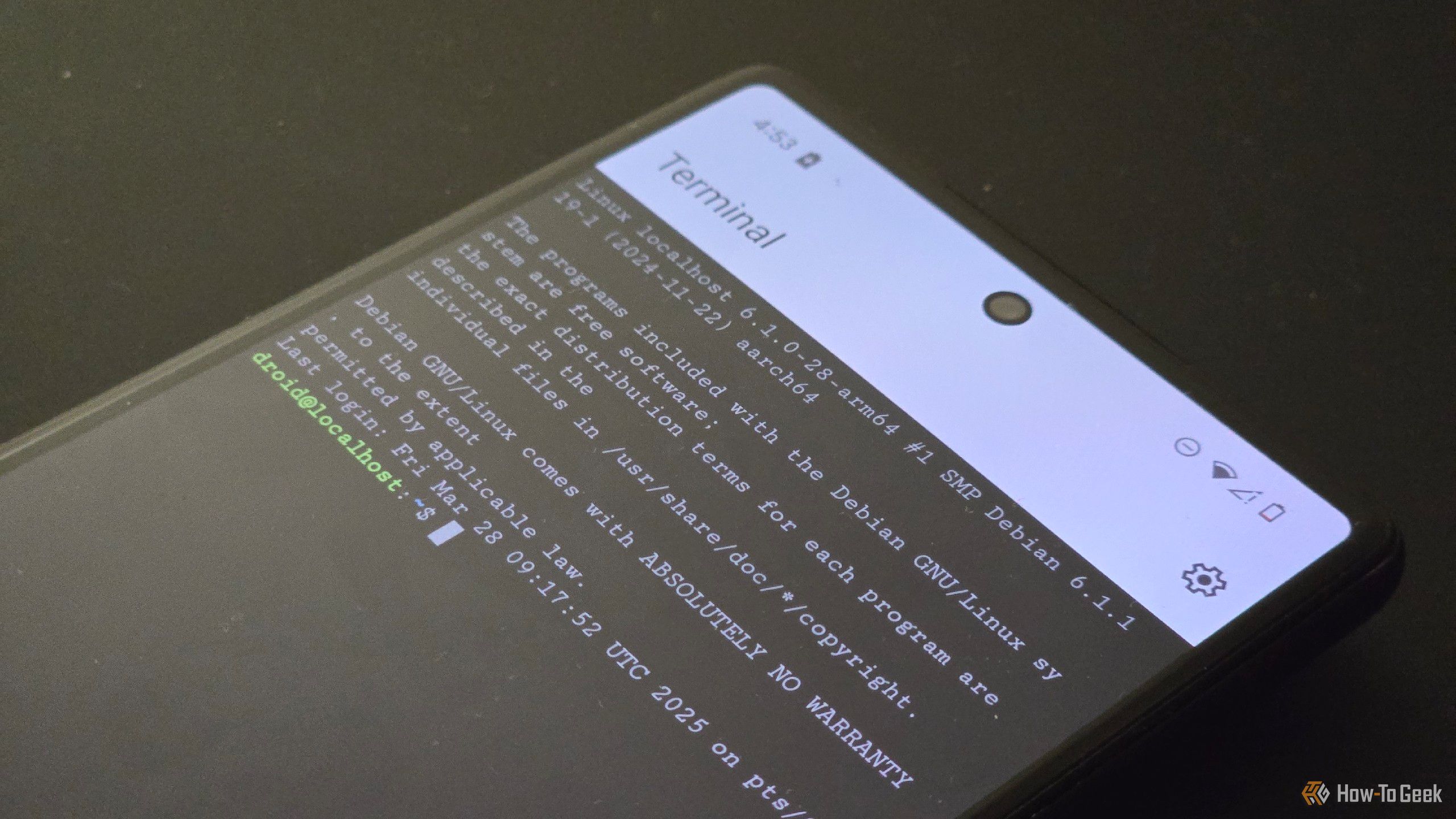 The Linux Terminal app on a Google Pixel 6.
