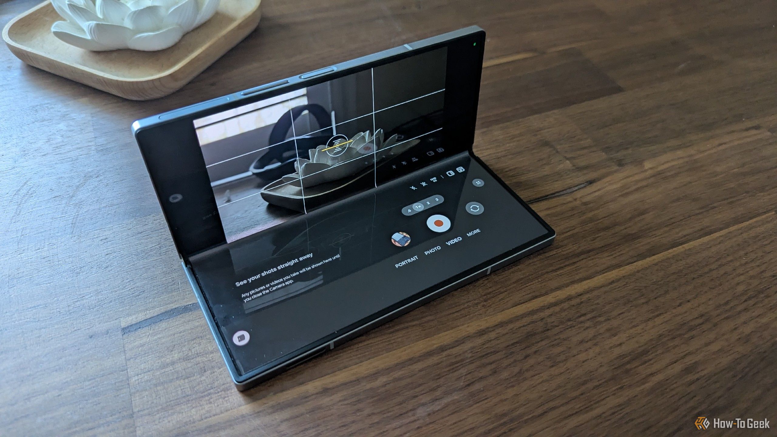 A Galaxy Z Fold 6 being used as its own tripod.