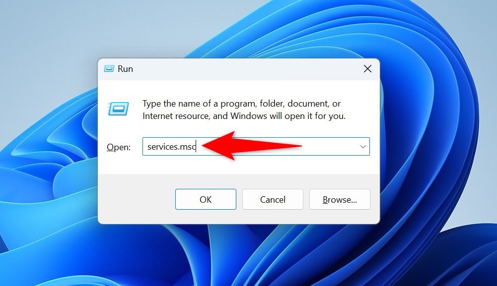 "services.msc" typed in Run.