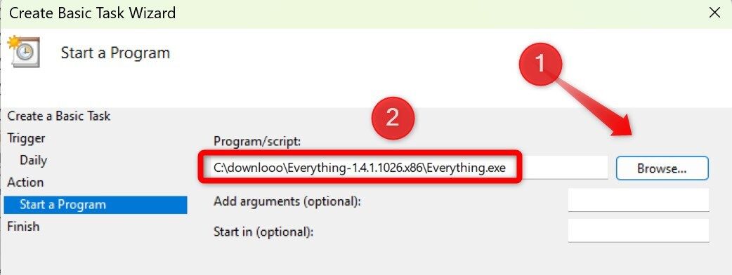 Creating a task to automatically open an app using Task Scheduler.