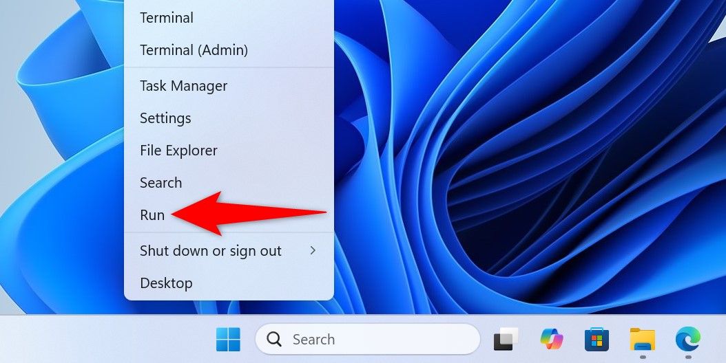 "Run" highlighted in the Power User Menu.