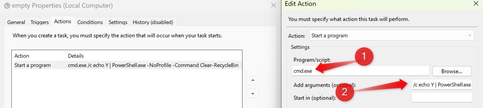 Scheduling a task to empy recycle bin in Task Scheduler.