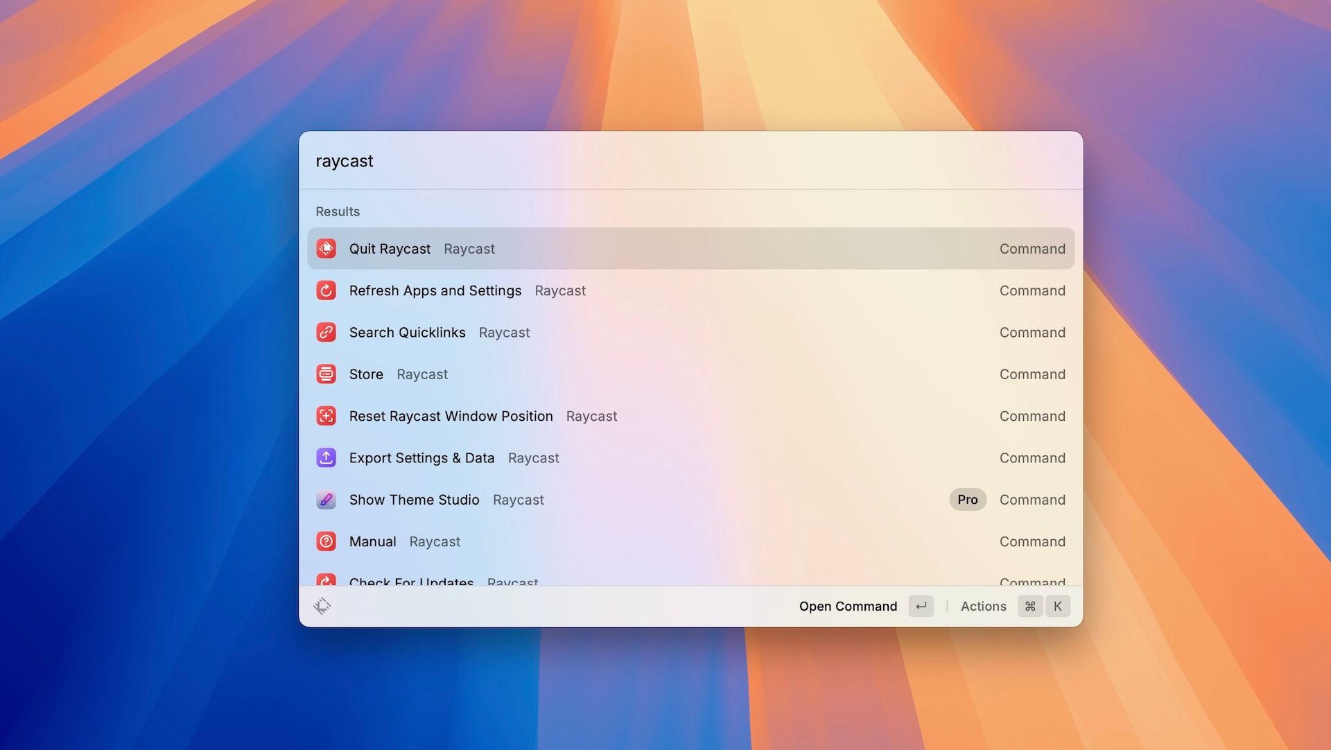 Raycast search on a Mac.