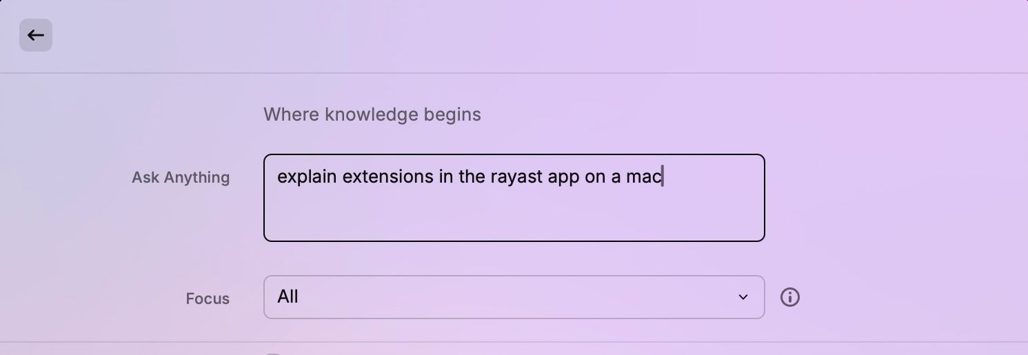 Accessing and askgin Perplexity a question via the Raycast search on a Mac.