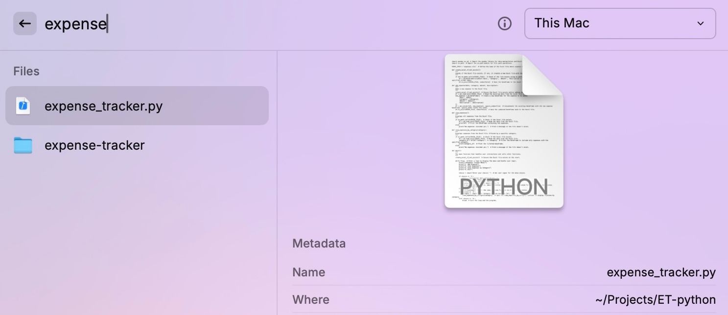 Looking up a file via Raycast search.