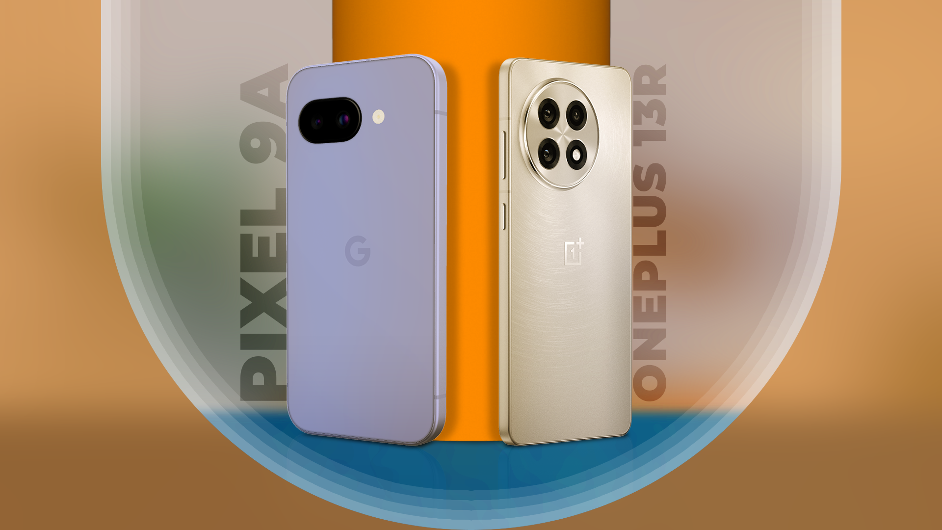 A Google Pixel 9a next to a OnePlus 13R.