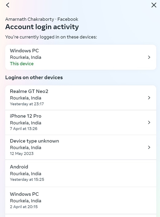 Account Login activity