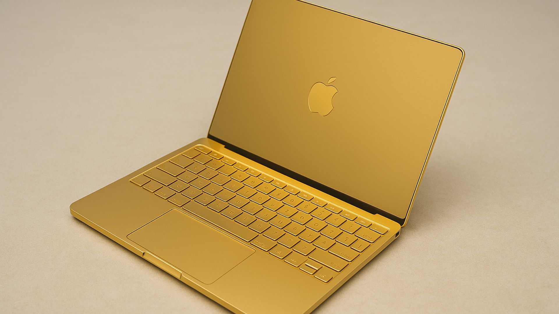 An AI-generated image of a solid gold MacBook.